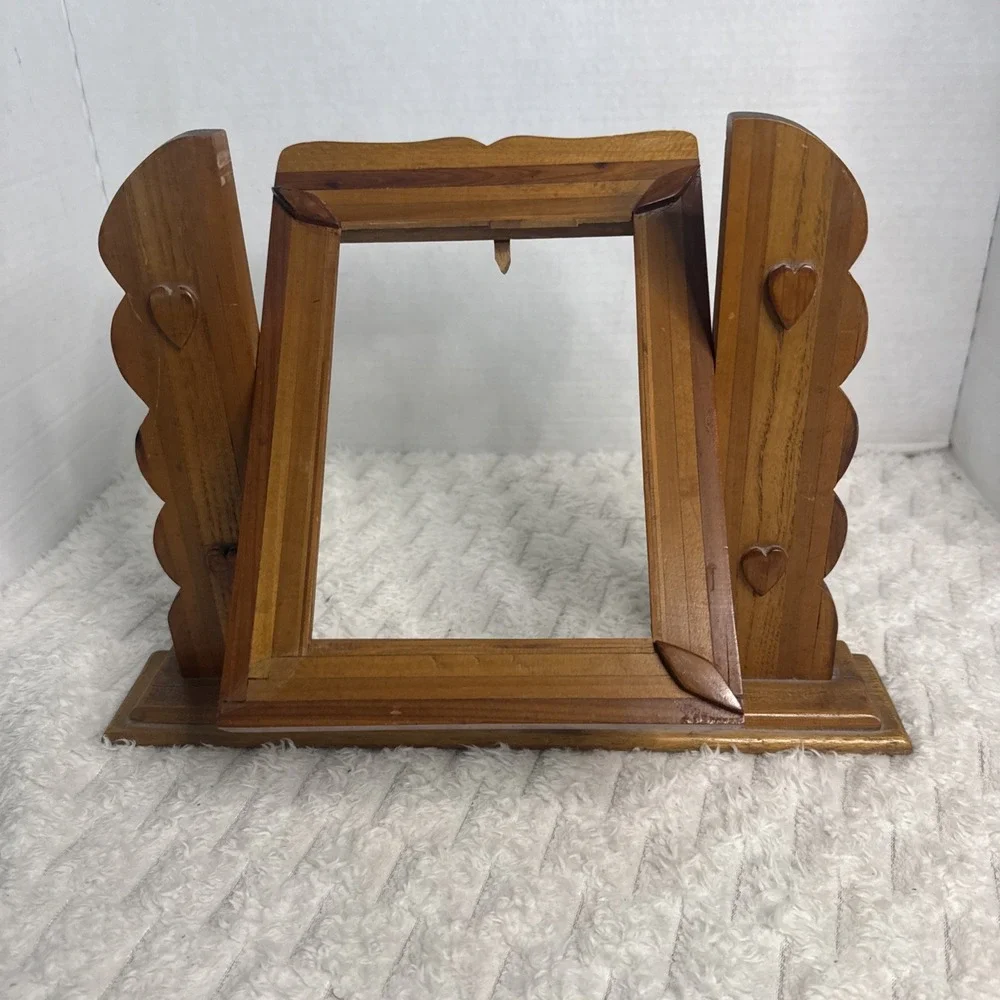 Authentic 1940s Signed Handcrafted Cedar Folk Art Picture Tabletop Frame Hearts